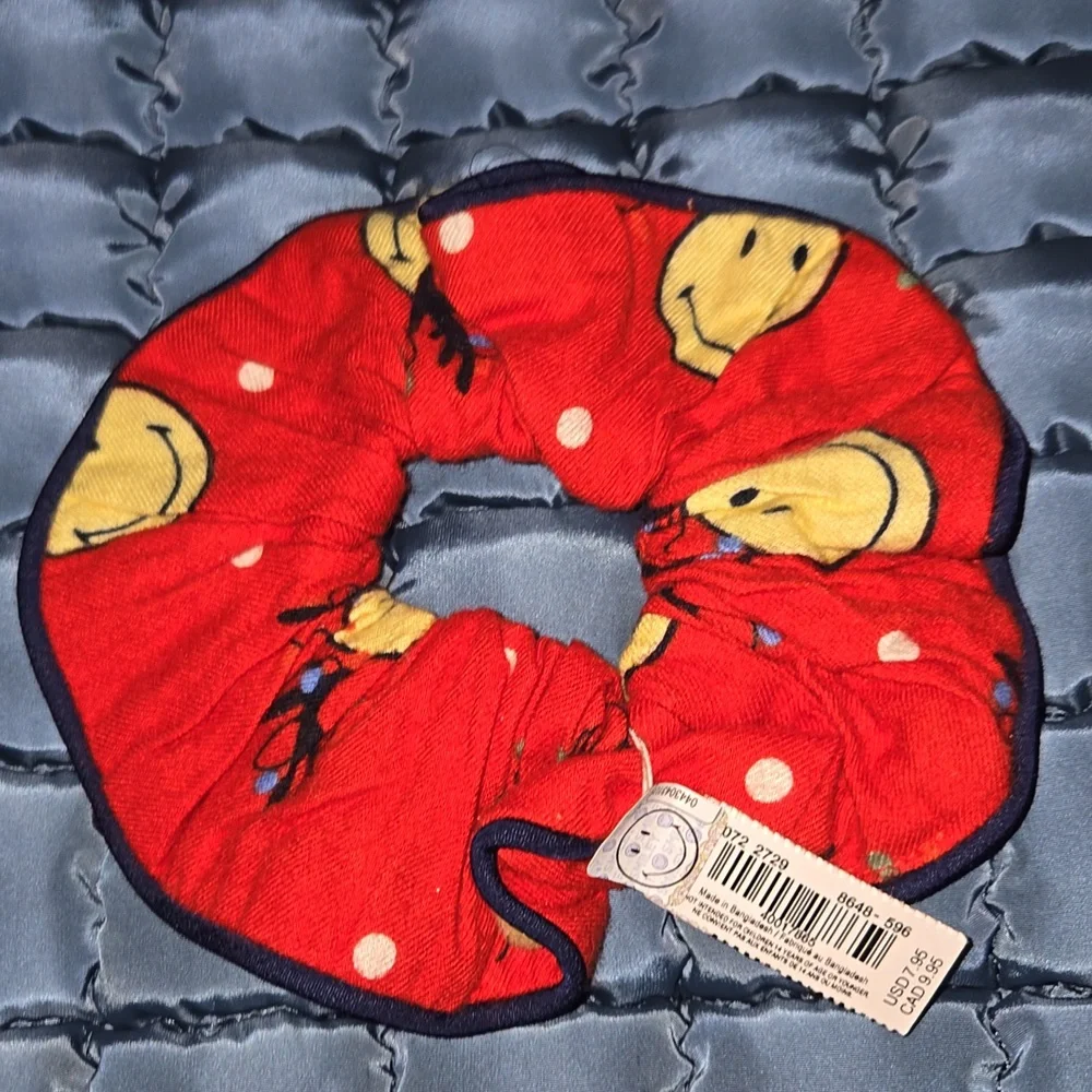 NWT Aerie Red and Yellow Smiley Patterned Scrunchie
